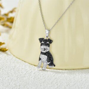 Schnauzer Pet Lovers Dog Breed Puppy Owners Rhodium Sterling Silver CZ Necklace